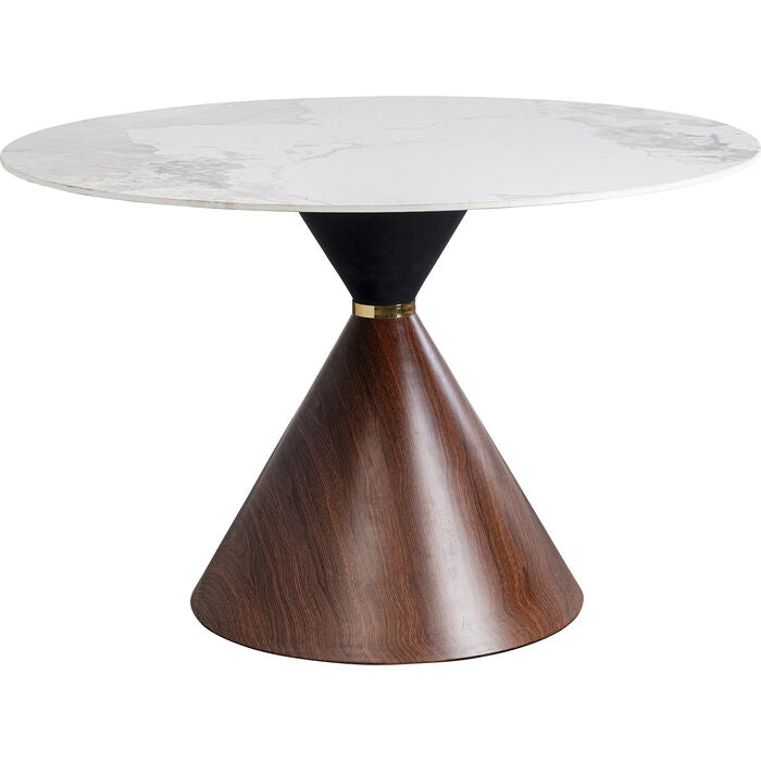 KARE DESIGN Cono spisebord rund hvid/grå stentøj brun årepapir og guld stål Ø120