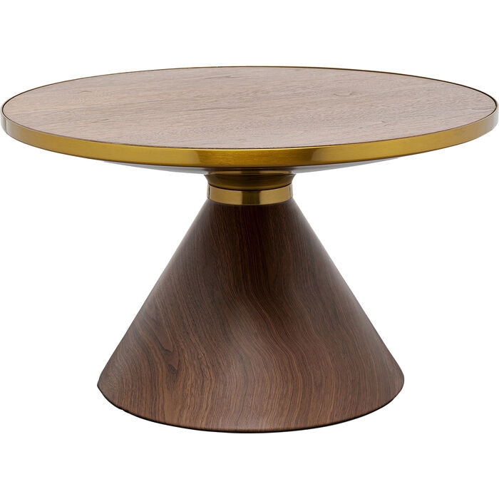 KARE DESIGN Cono sofabord rund valnøddefarvet finér brun årepapir og guld stål Ø70