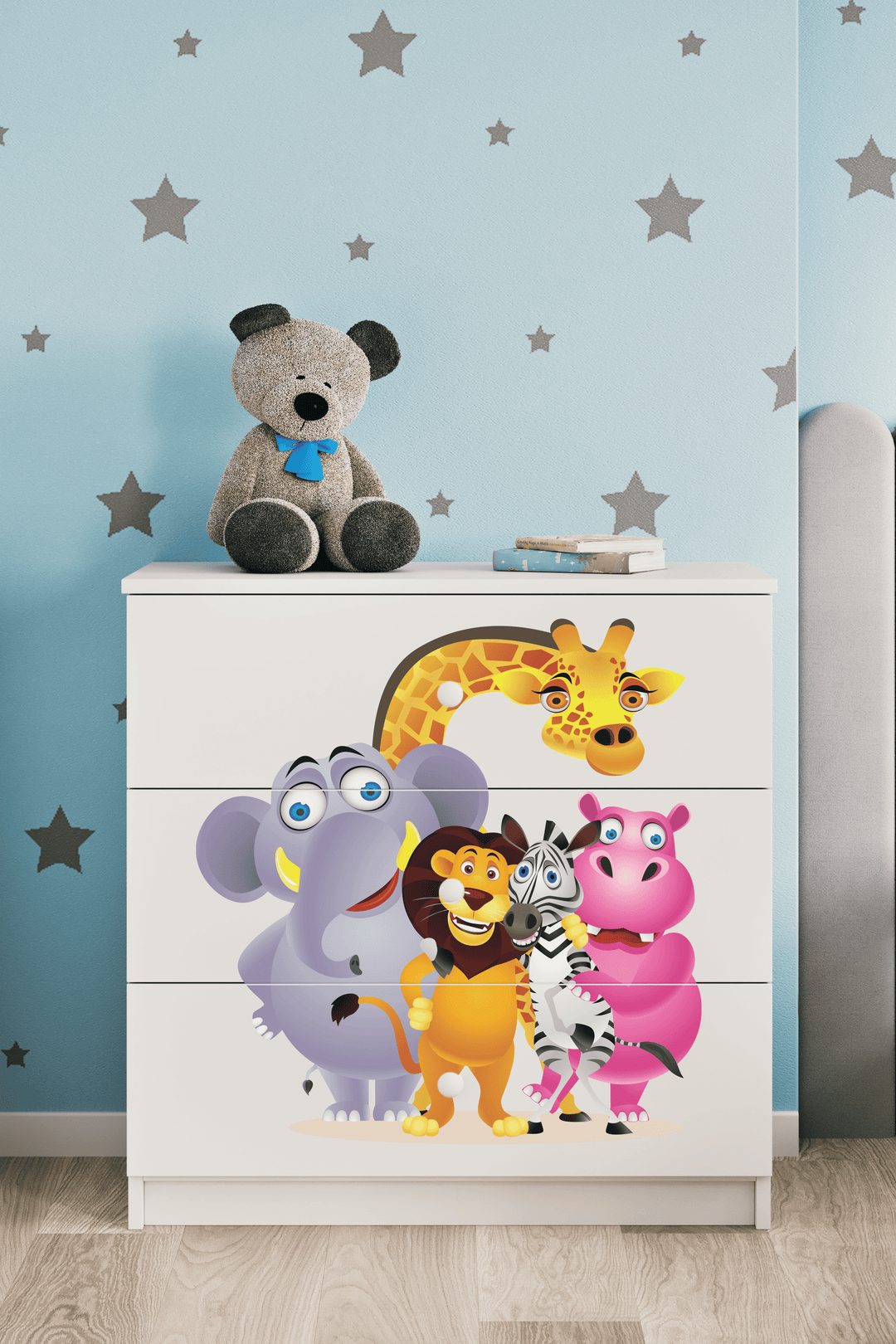 Babydreams børnekommode med Zoo dyr m. 3 skuffer hvid laminat