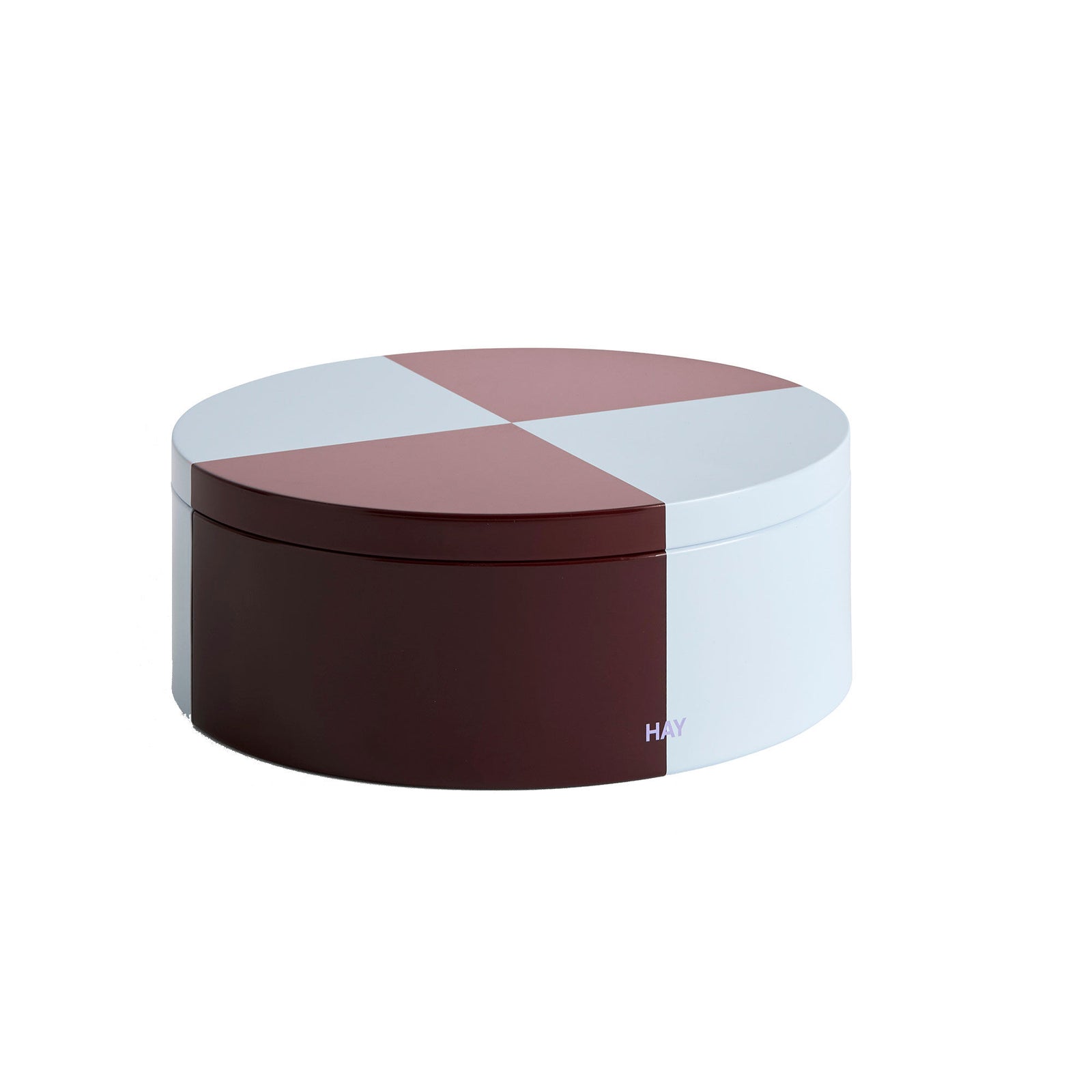 Hay Hay Opbevaringsboks Plade Rund Burgundy Isblå – billede i brug (Opbevaring)