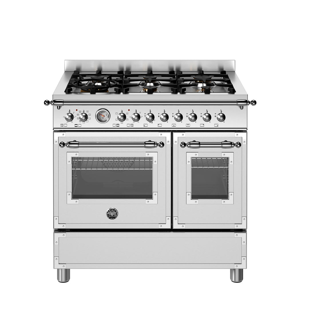 Bertazzoni Bertazzoni HER96L2EXT Heritage Gaskomfur 90 cm med dobbeltovn og 6 brændere, rustfrit stål – produktvisning (Gasblus)