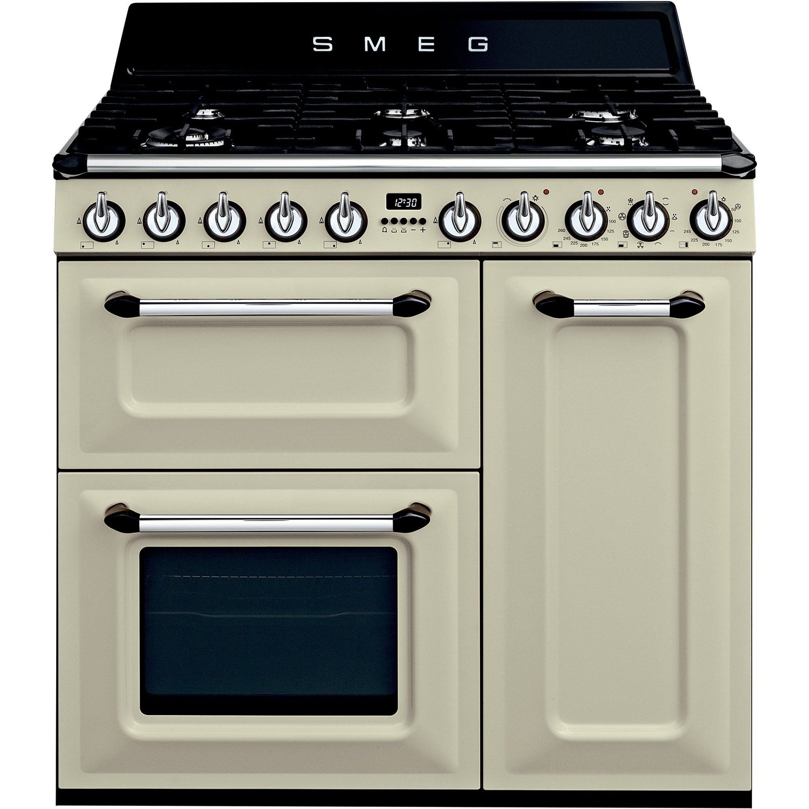 Smeg Smeg 90cm Victoria Gaskomfur m. 3 Ovne, Creme ❤ vinkelbillede (Ovn)