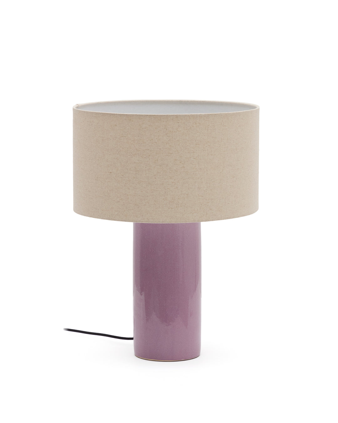 KAVE HOME Tonerisk bordlampe beige bomuld og lilla keramisk