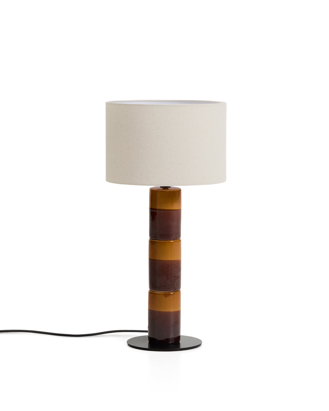 KAVE HOME Mavran bordlampe bomuld og brun og sennepsfarvet keramik