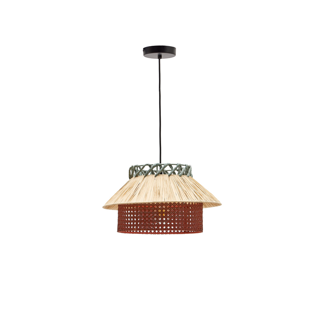 KAVE HOME Pulmi loftlampe rund natur/terracotta/blå polyrattan/rattan Ø40