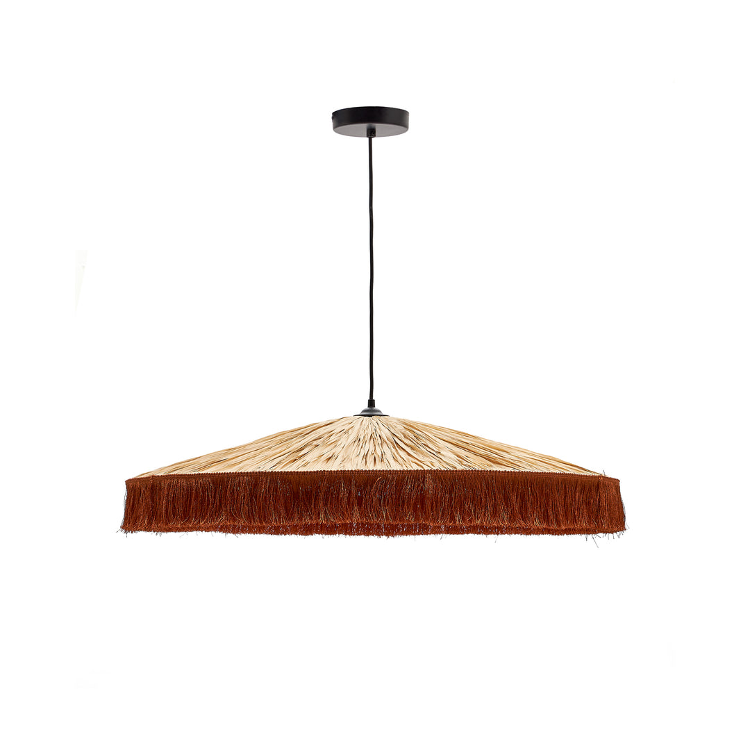 KAVE HOME Pollensa loftlampe rund natur polyrattan/rattan og terracottafrynser Ø75