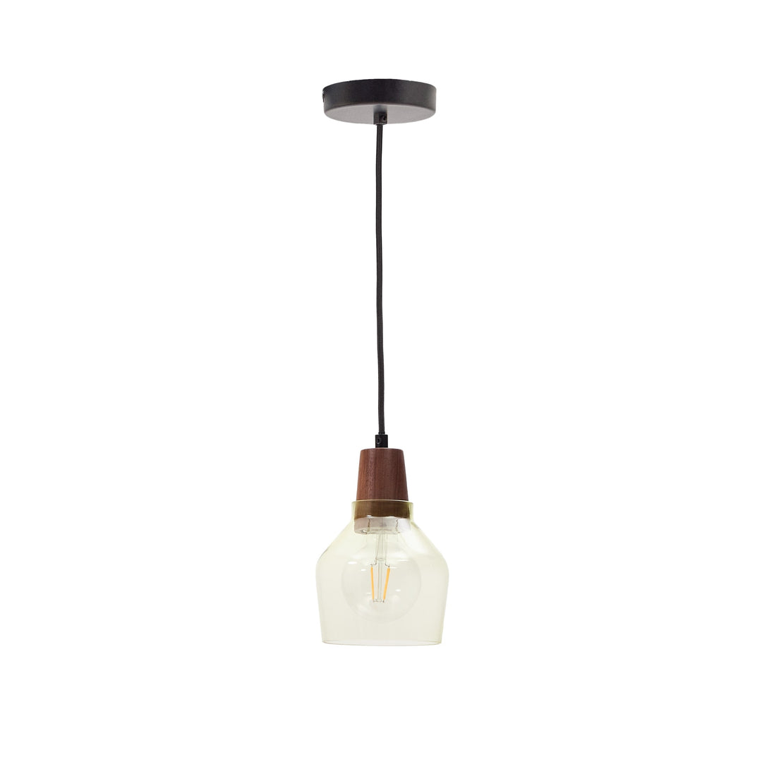 KAVE HOME Silex loftlampe rund grøn glas og brun valnøddefinér Ø13