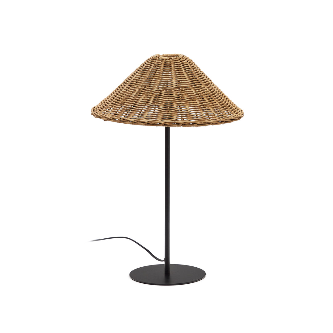 KAVE HOME Urania bordlampe rattan og sort metal