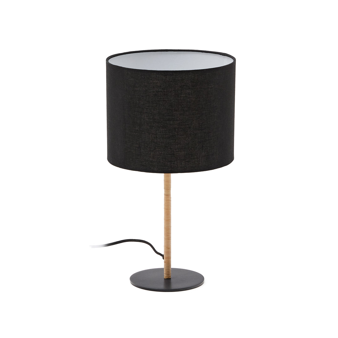KAVE HOME Pina bordlampe m. sort bomuldslampeskærm rattan og metal