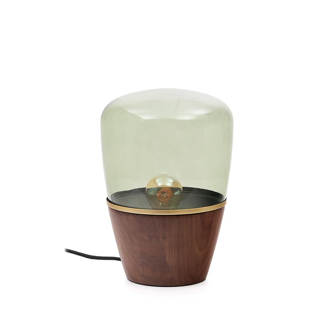 KAVE HOME Silex bordlampe rund grøn glas og brun valnøddefinér Ø20