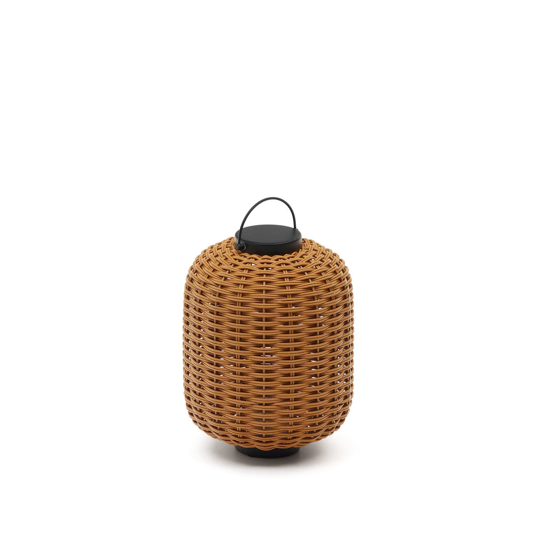 KAVE HOME Saranella bærbar bordlampe genopladelig m. USB kabel rund brun polyrattan og metal
