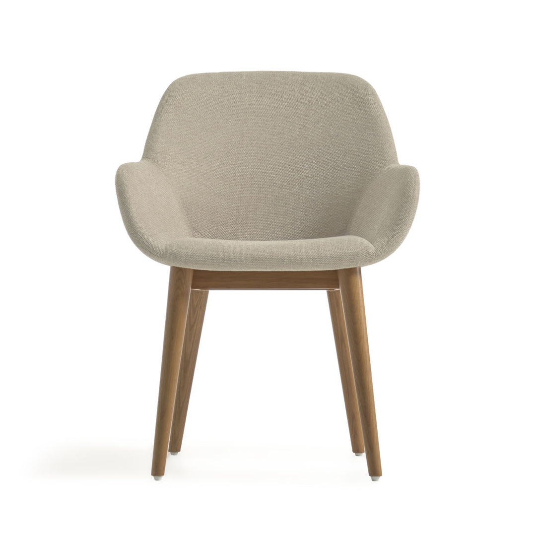 Produktbillede af KAVE HOME Konna spisebordsstol m. armlæn beige polyester og brun asketræ i premium kvalitet