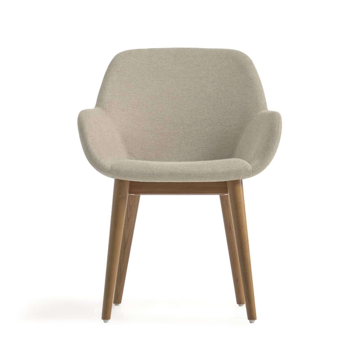 Produktbillede af KAVE HOME Konna spisebordsstol m. armlæn beige polyester og brun asketræ i premium kvalitet
