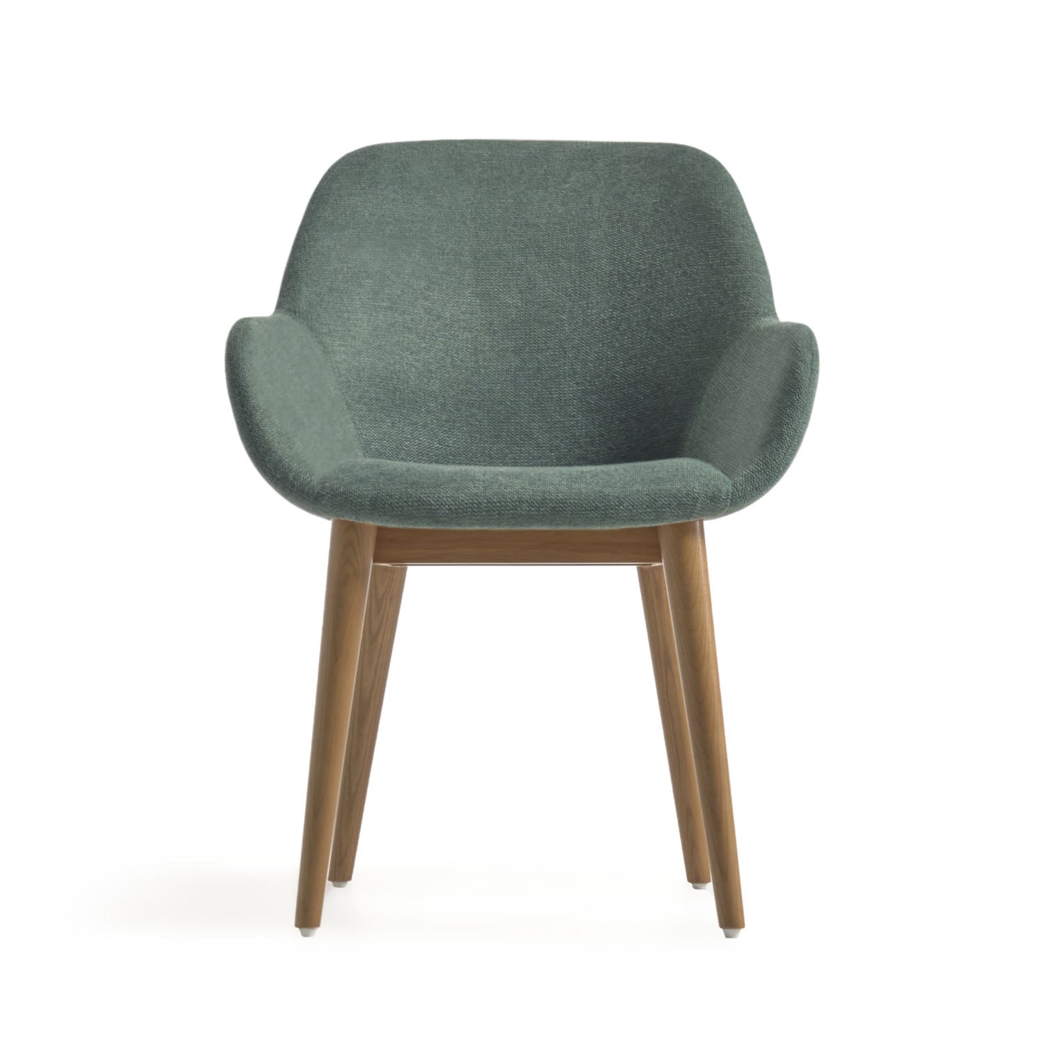 Produktbillede af KAVE HOME Konna spisebordsstol m. armlæn grøn polyester og brun asketræ i premium kvalitet