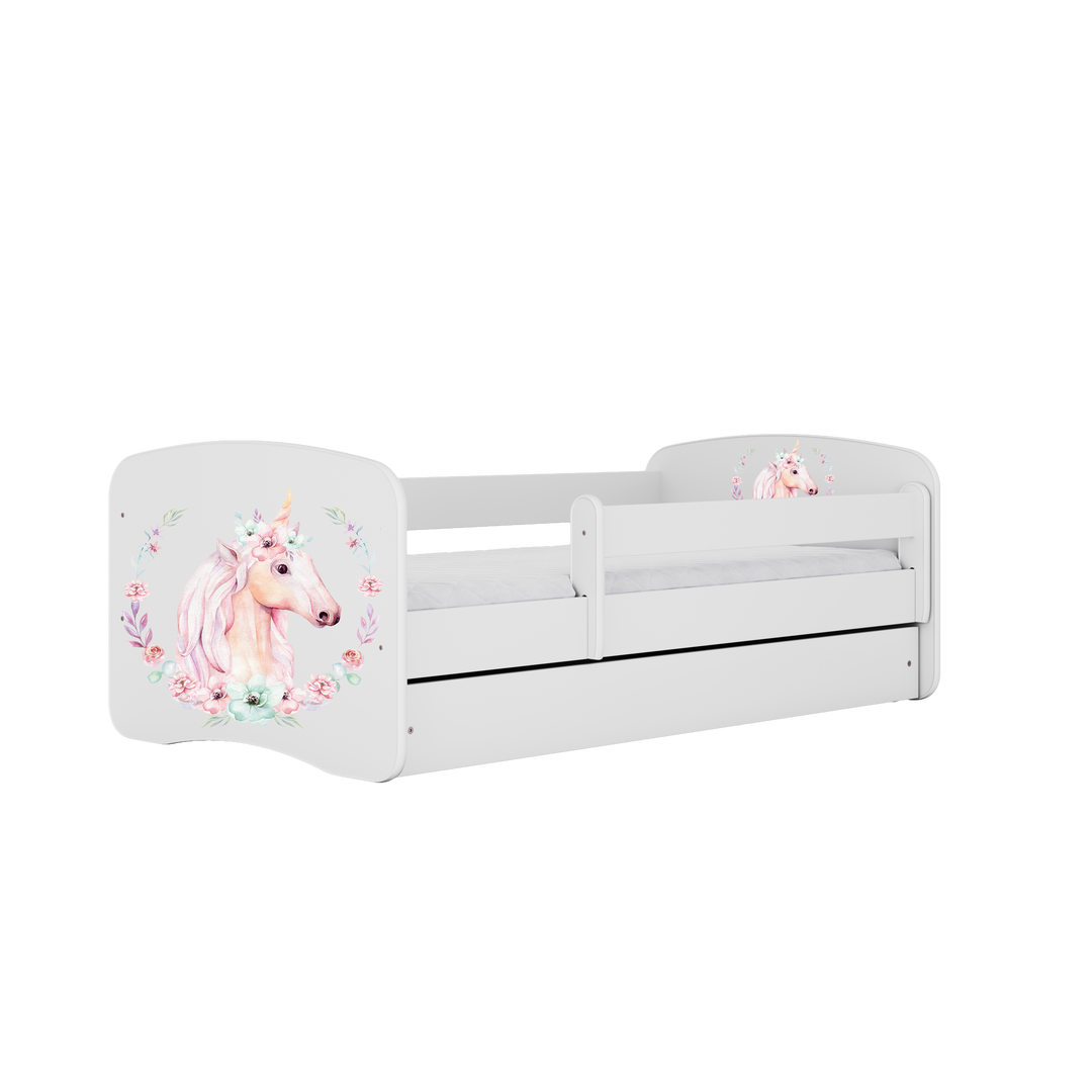 Babydreams juniorseng med hest m. madras sengehest og skuffe hvid laminat 160x80