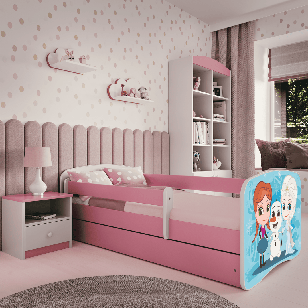 Babydreams juniorseng med Frost m. madras sengehest og skuffe hvid og lyserød laminat 160x80