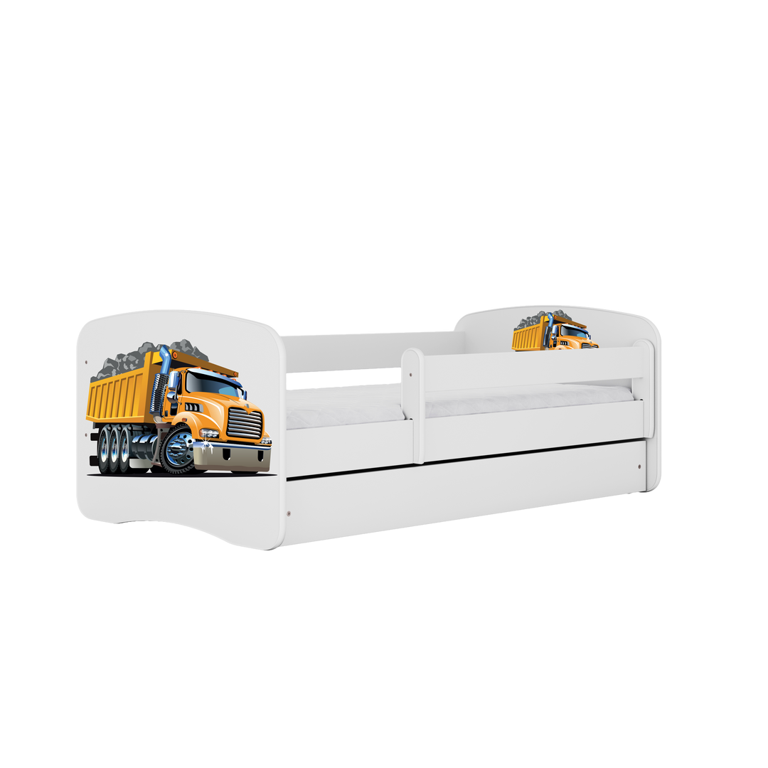 Babydreams juniorseng med lastbil m. madras sengehest og skuffe hvid laminat 160x80