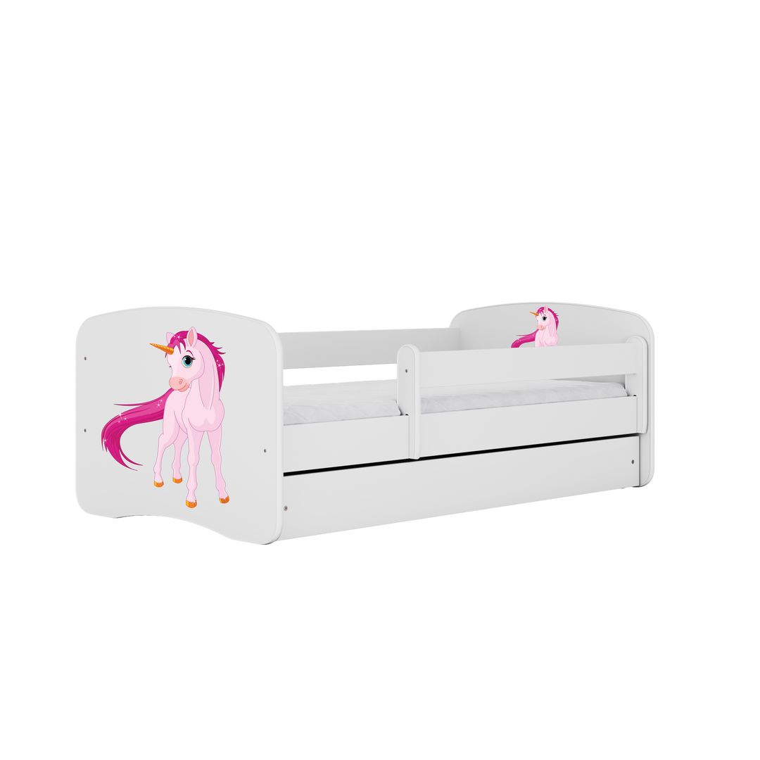 Babydreams juniorseng med enhjørning m. madras sengehest og skuffe hvid laminat 160x80