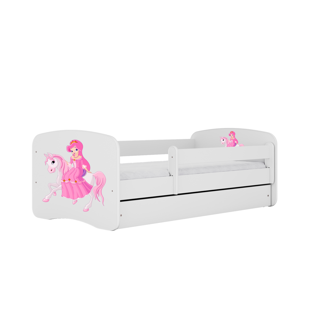 Babydreams juniorseng med prinsesse på hest m. madras sengehest og skuffe hvid laminat 180x80