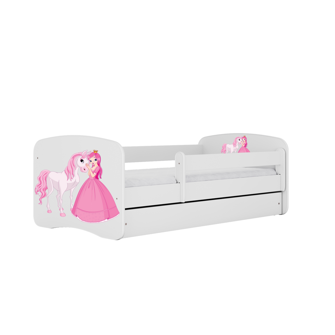 Babydreams juniorseng med prinsesse og hest m. madras sengehest og skuffe hvid laminat 160x80