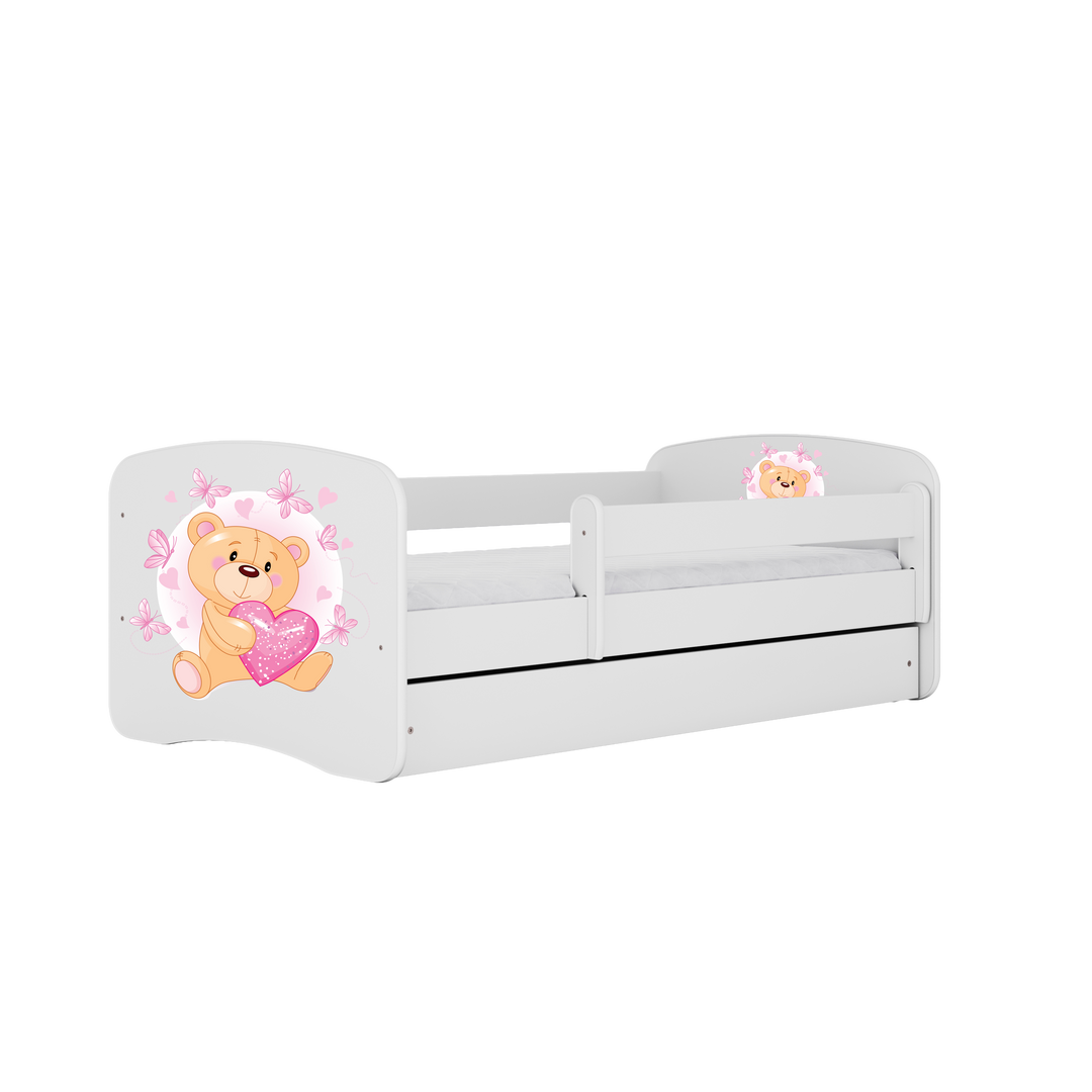 Babydreams juniorseng med bamse og sommerfugle m. madras sengehest skuffe hvid laminat 140x70