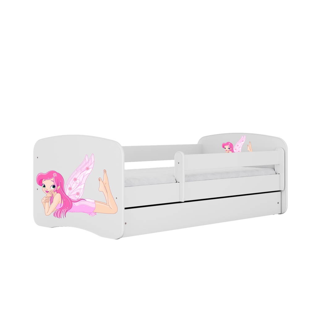 Babydreams juniorseng med fe med vinger m. madras sengehest skuffe hvid laminat 160x80