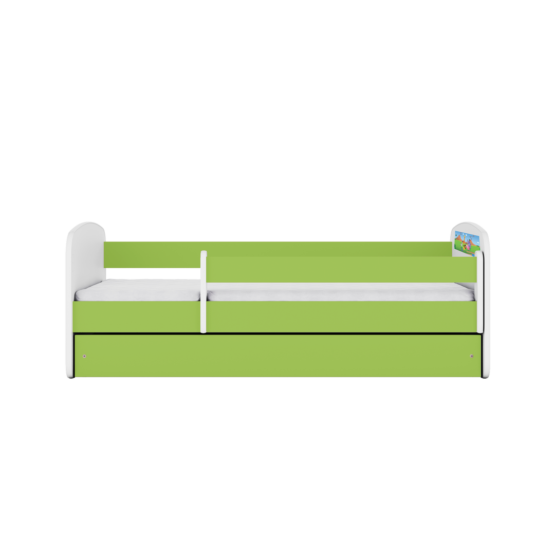 Babydreams juniorseng med safari dyr m. madras sengehest skuffe hvid/grøn laminat 160x80