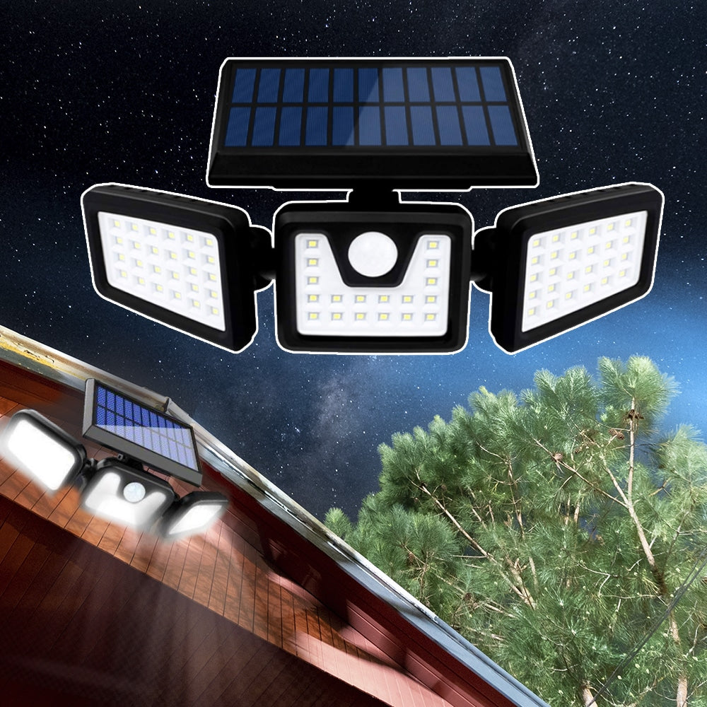 Produktbillede af Køb Kraftig LED-Solcellelampe med 3 spot og bevægelsessensor på tilbud