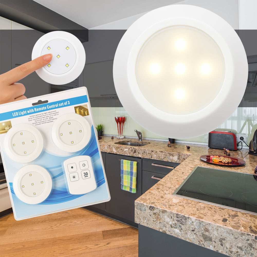 Produktbillede af Køb LED Spot (runde) 3 stk. inkl. fjernbetjening på tilbud
