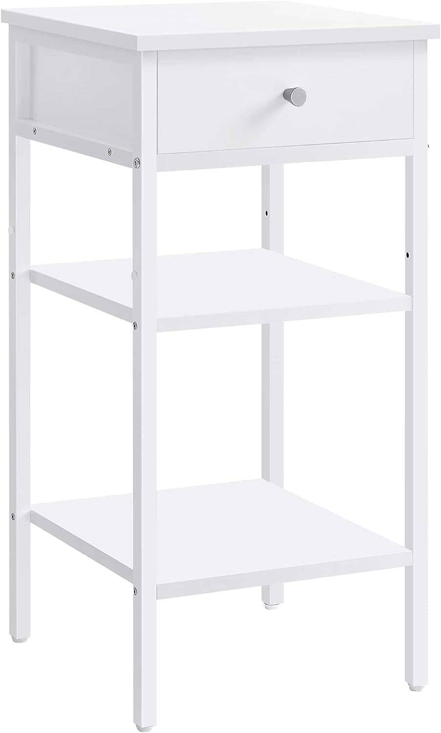 VASAGLE sengebord m. 2 hylder og 1 skuffe hvid spånplade og hvid stål 35x35