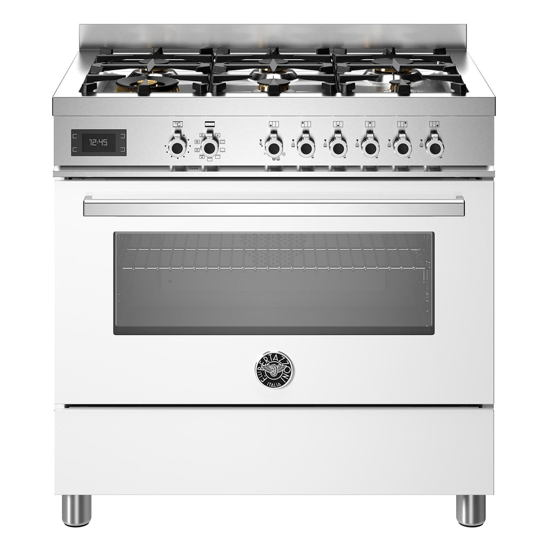 Bertazzoni Bertazzoni PRO96L1EBIT Professional gaskomfur med ovn, 90 cm, hvid – close-up (Gasblus)
