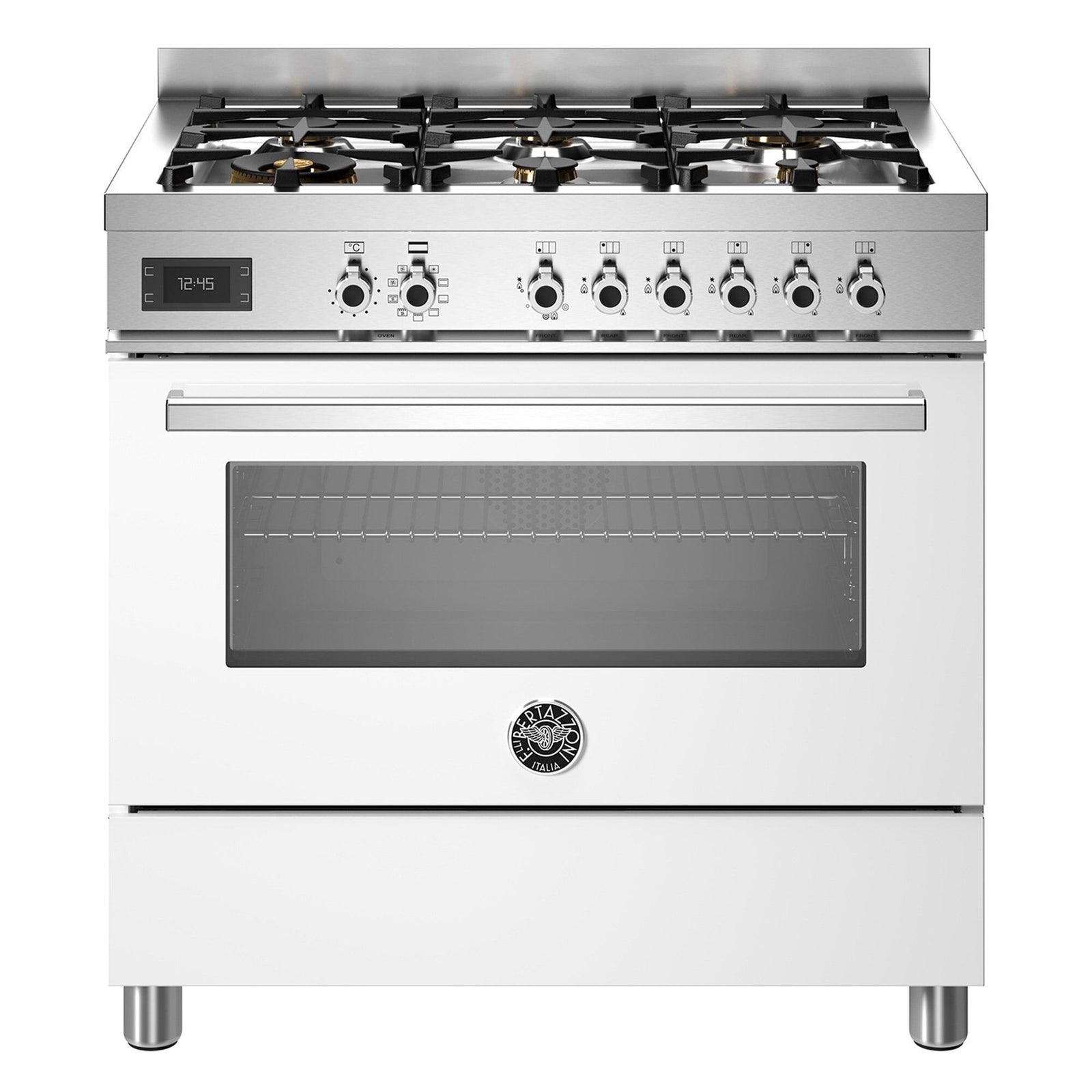 Bertazzoni Bertazzoni PRO96L1EBIT Professional gaskomfur med ovn, 90 cm, hvid – close-up (Gasblus)