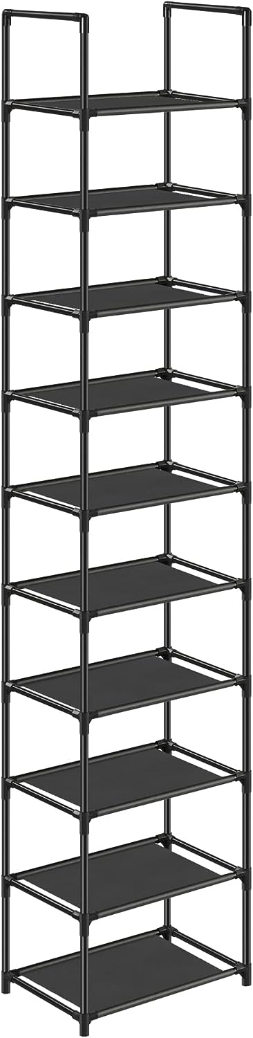 SONGMICS skohylde m. 10 stofhylder justérbar ift højde/bredde sort metal