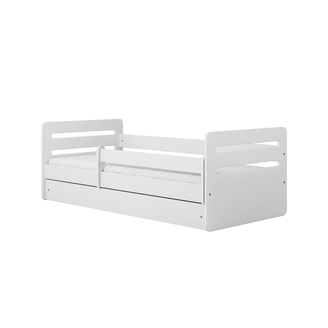 Produktbillede af Tomi juniorseng m. madras sengehest skuffe hvid spånplade og MDF 160x80 i premium kvalitet