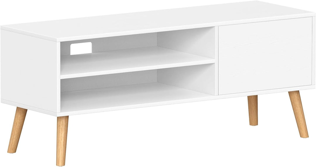 VASAGLE tv-bord m. 1 låge og 1 hylde hvid spånplade og natur gummitræ 40x120