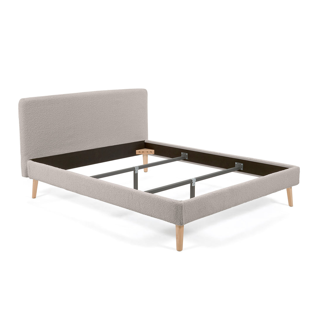 KAVE HOME Lydia sengeramme grå shearling stof og natur bøg 160x200