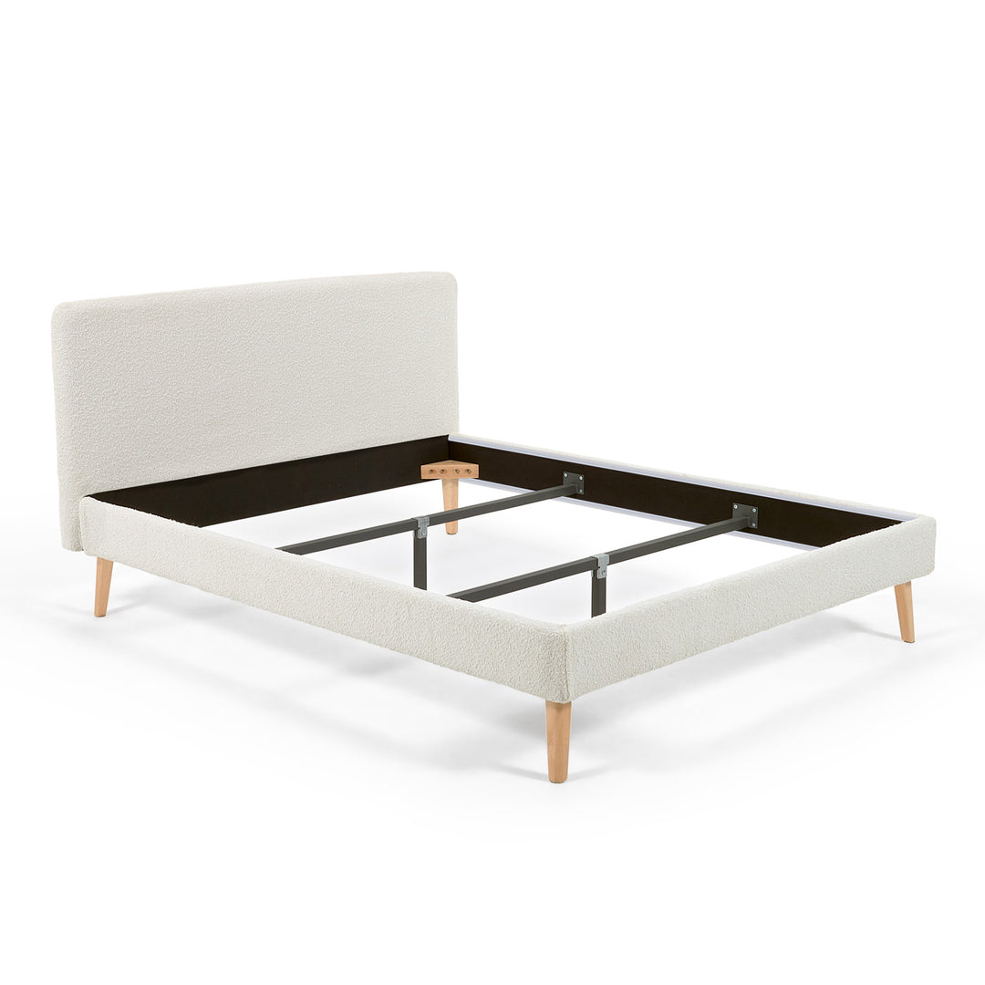 KAVE HOME Lydia sengeramme hvid shearling stof og natur bøg 160x200