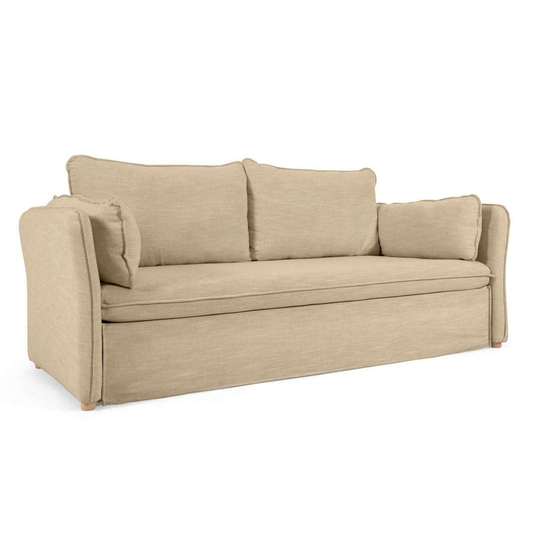 Produktbillede af KAVE HOME Tanit sovesofa beige stof og natur bøg i premium kvalitet