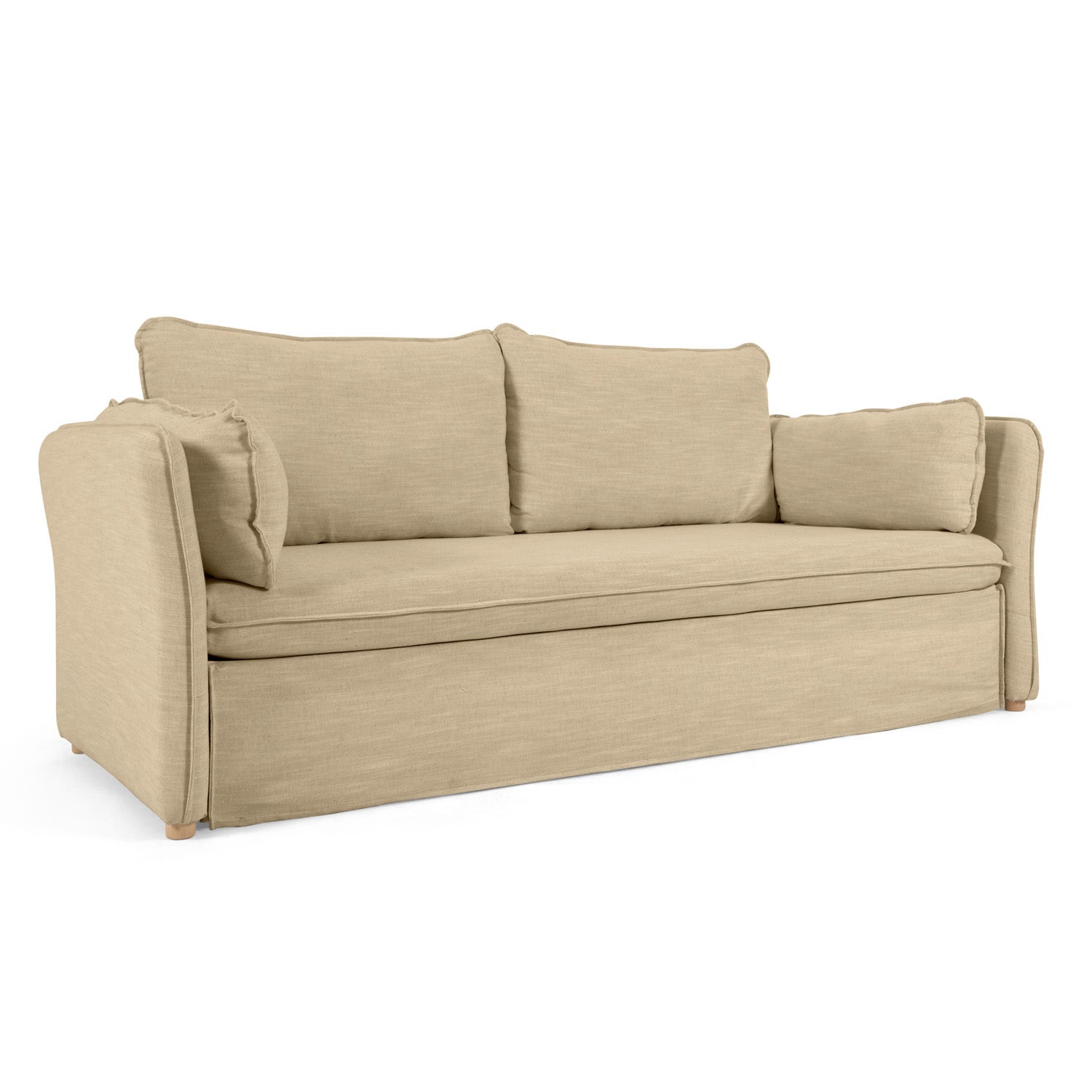 Produktbillede af KAVE HOME Tanit sovesofa beige stof og natur bøg i premium kvalitet