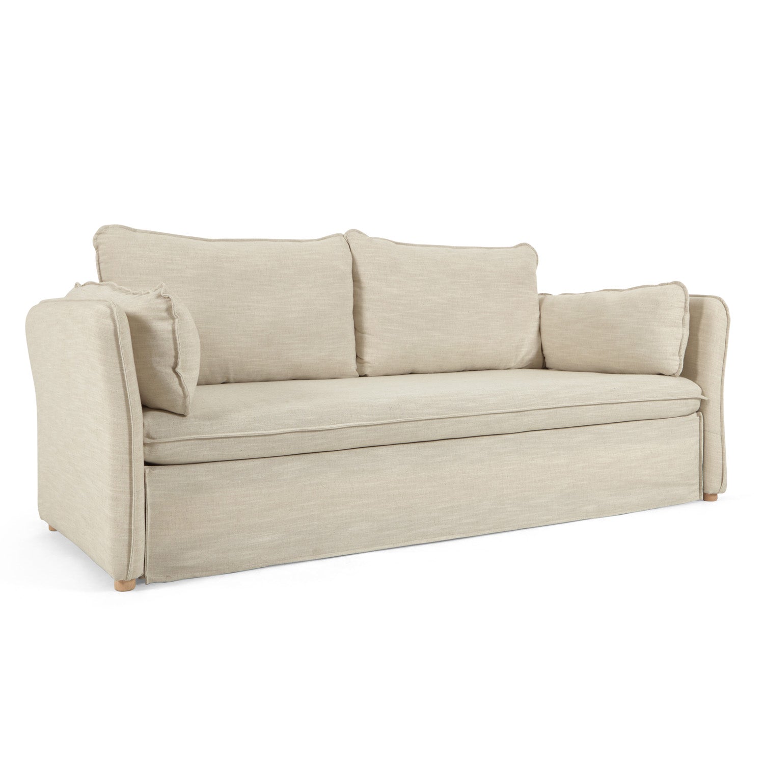 Produktbillede af KAVE HOME Tanit sovesofa beige stof og natur bøgetræ i premium kvalitet