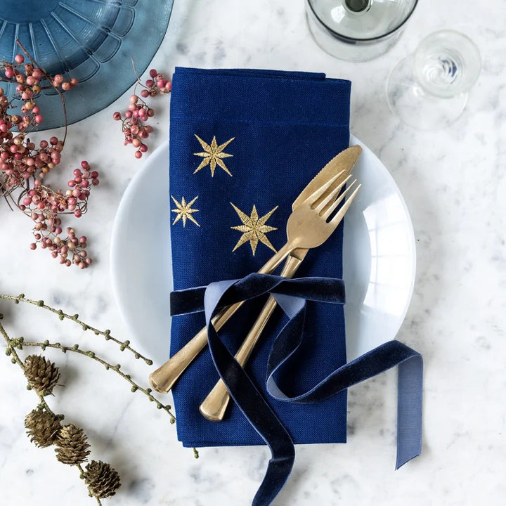 Langkilde & Søn Blå serviet med stjerner 50x50cm