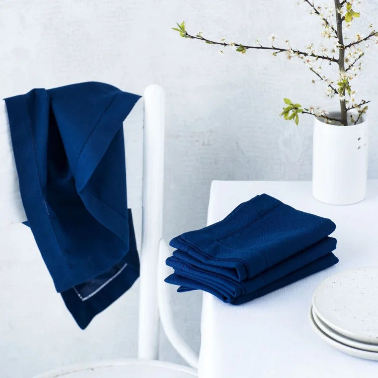 Langkilde & Søn 6 stk Blå servietter i stof med hulsøm 50 x 50 cm