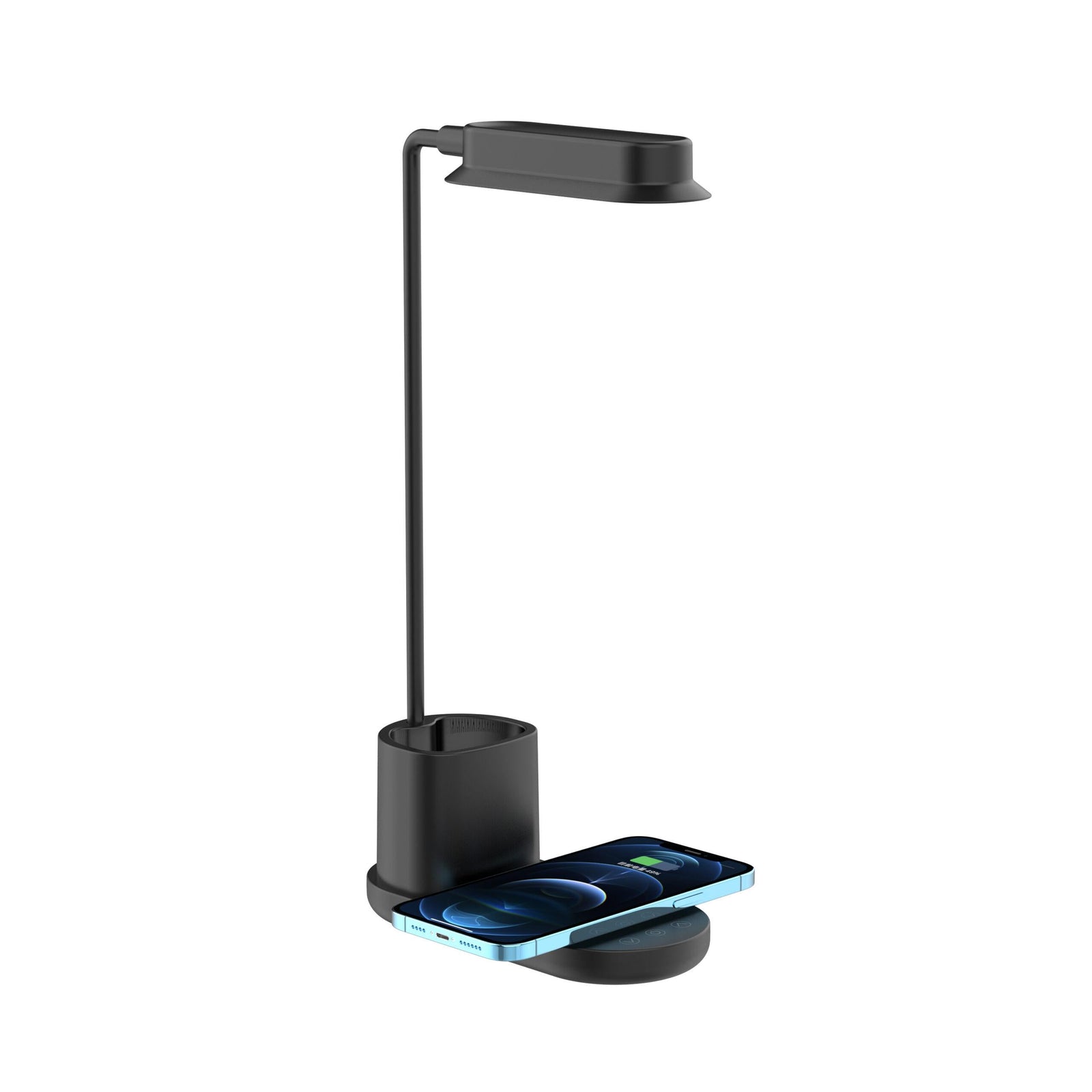 Produktbillede af Køb LED-Bordlampe m/lysdæmper & trådløs oplader til smartphones (3-i-1) på tilbud