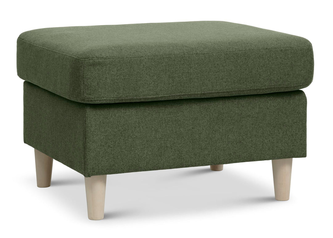 Wendy puf rektangulær vinter mosgrøn polyester stof og natur træ 85x72