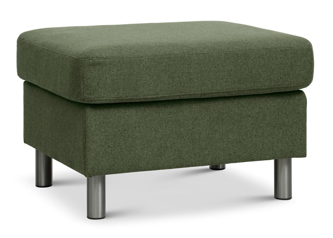Wendy puf rektangulær vinter mosgrøn polyester stof og børstet aluminium 85x72