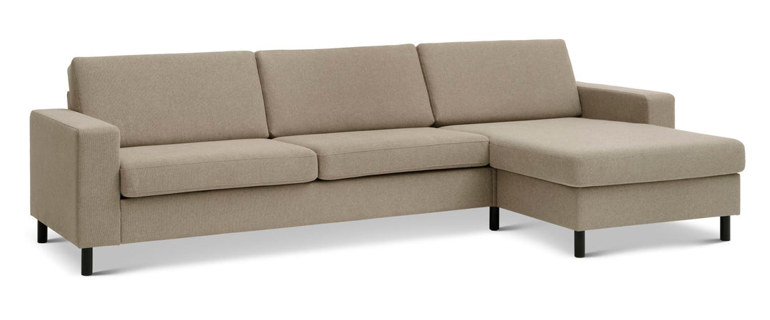 Pan set 8 3D XL sofa m. chaiselong antelope beige polyester stof og sort træ