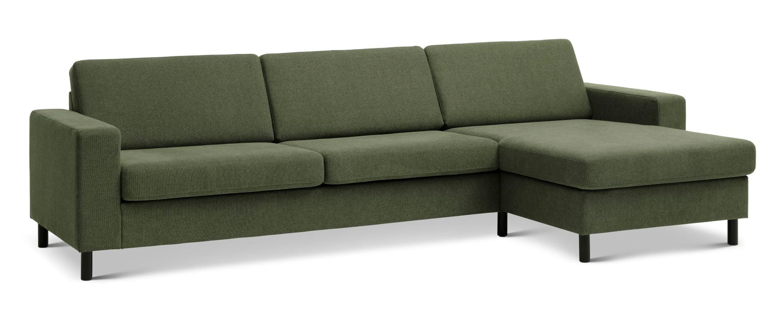Produktbillede af Pan set 8 3D XL sofa m. chaiselong vinter mosgrøn polyester stof og sort træ i premium kvalitet