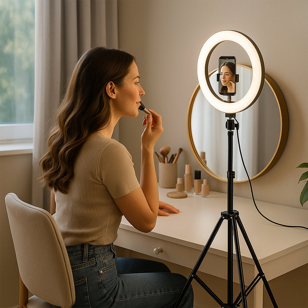 Produktbillede af Ring Light med stativ 3 farvetemperaturer LJJ-26 på tilbud