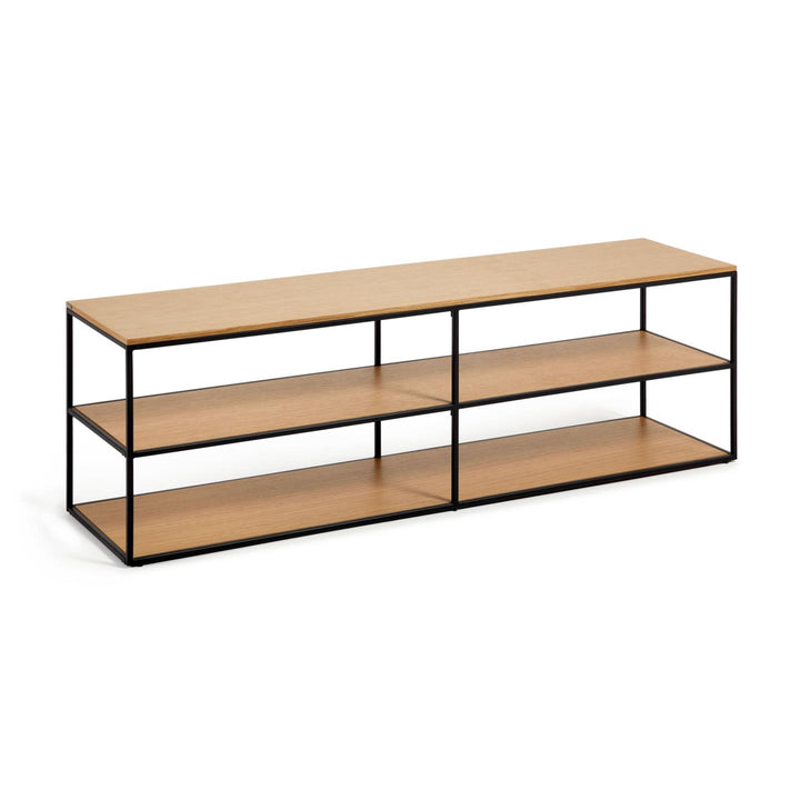 KAVE HOME Yoana TV-bord m. 2 hylder natur egetræsfinér og sort jern 160x40