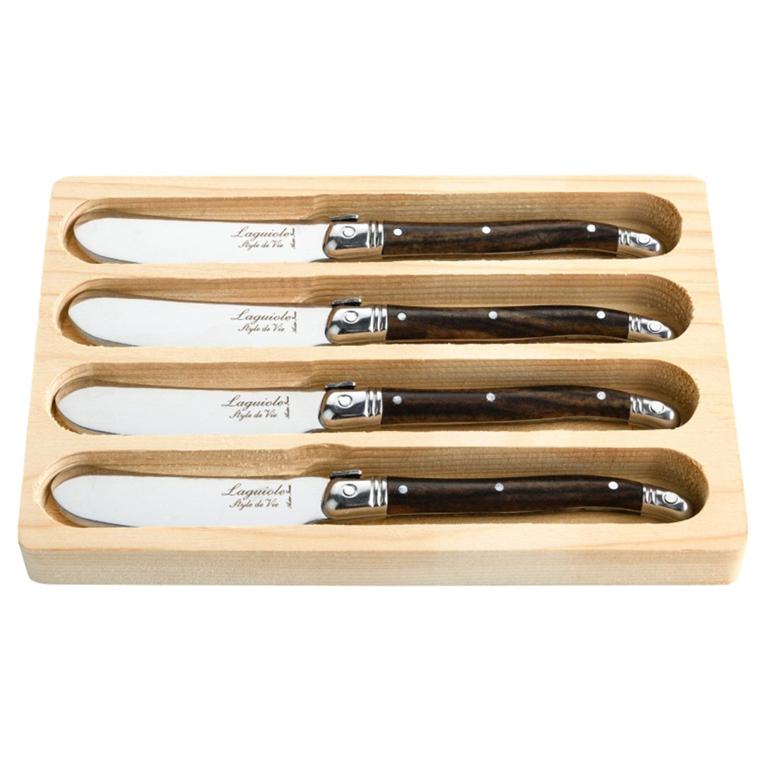 Laguiole Laguiole Premium Line smørkniv 4-pak, mørkebrun – vinkelbillede (Smørkniv)